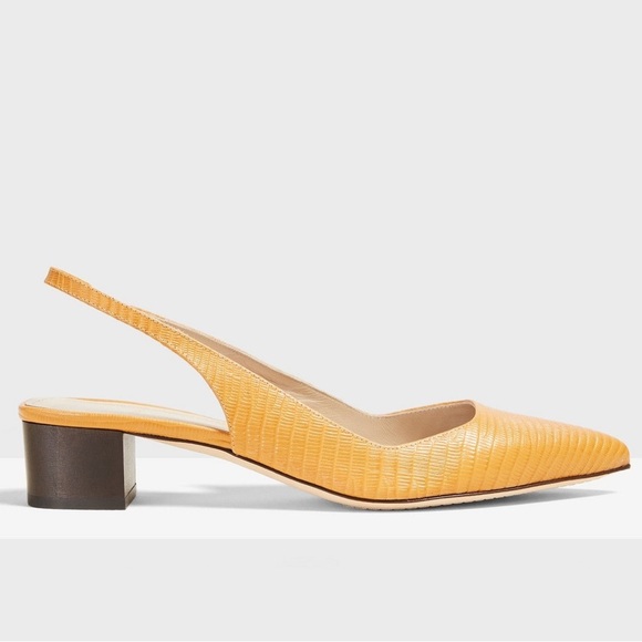 New! THEORY “City” Slingback Block Heel Pumps in Lizzard Embossed Leather - Picture 3 of 12